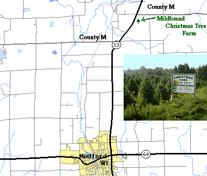 Map to Mildbrand Christmas Tree Farm - watch for sign at top of hill.